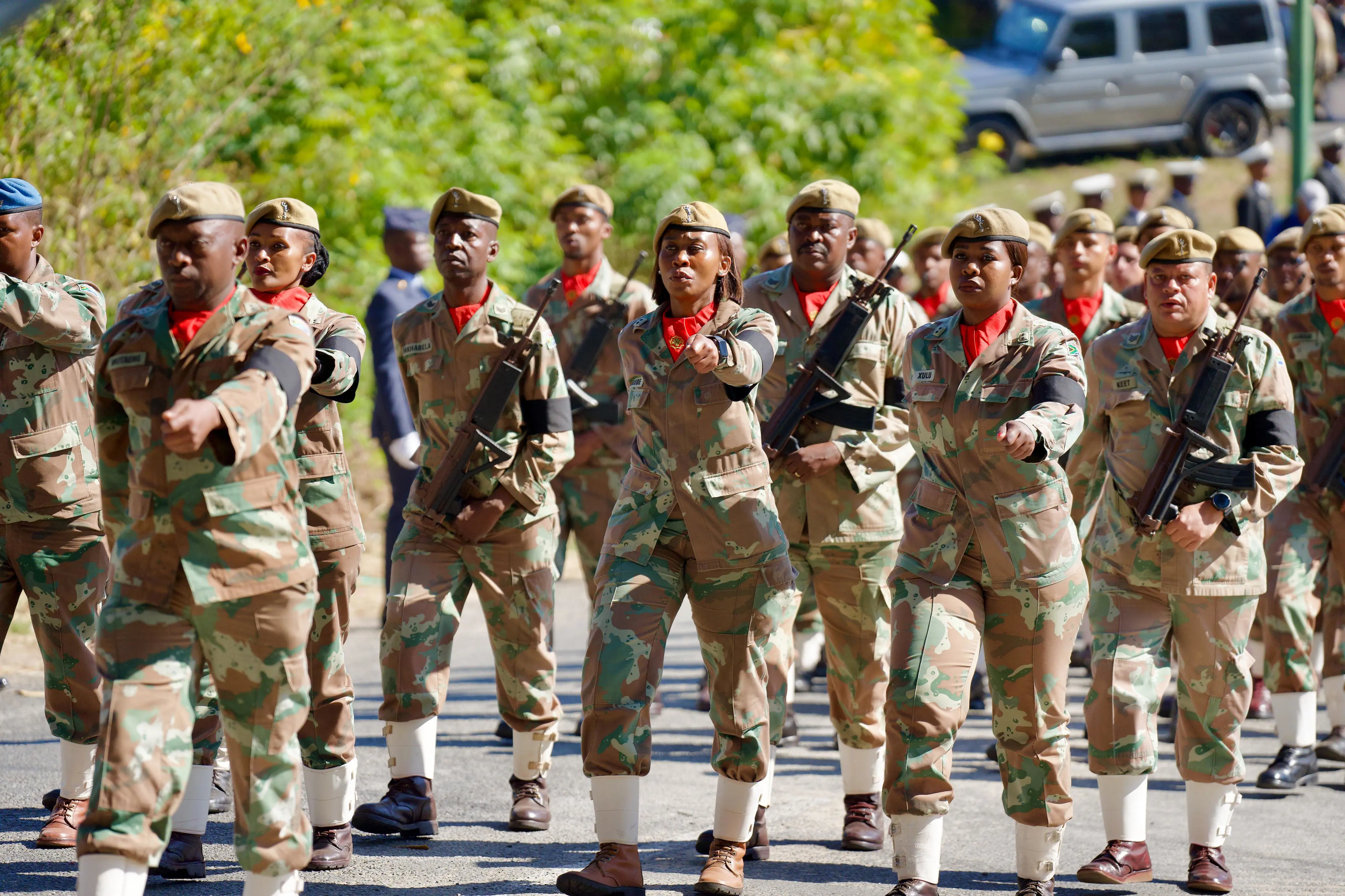 The SANDF escorts the body of former Deputy President David Mabuza to his final resting place on 12 July 2025. Picture: Katlego Jiyane/EWN The SANDF escorts the body of former Deputy President David Mabuza to his final resting place on 12 July 2025. Picture: Katlego Jiyane/EWN