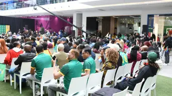 Supporters gather at Nelson Mandela Square to celebrate the World Test Cricket champions Supporters gather at Nelson Mandela Square to celebrate the World Test Cricket champions