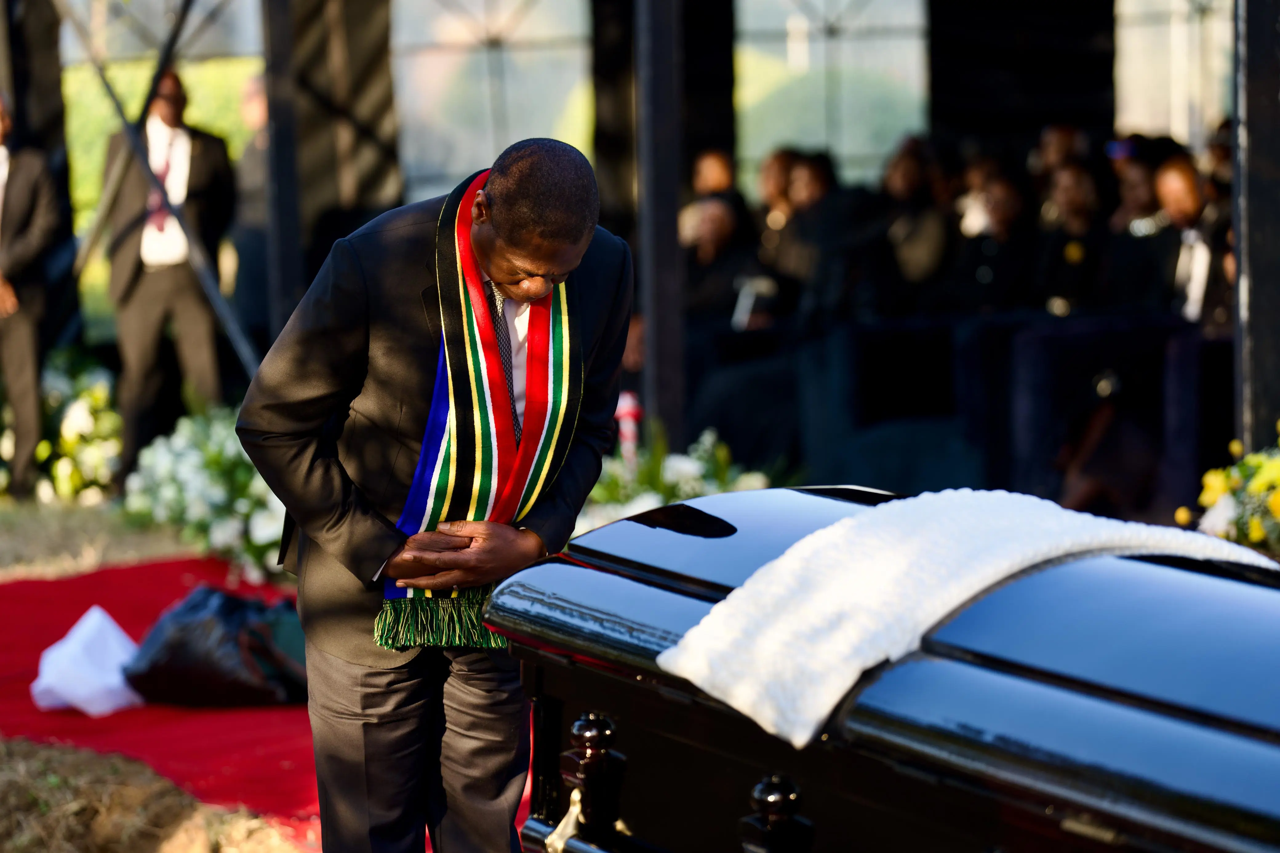 Deputy President Paul Mashatile pays his final respects to his predecessor, David Mabuza, ahead of the former deputy president's burial in Barberton on 12 July 2025. Picture: Katlego Jiyane/EWN Deputy President Paul Mashatile pays his final respects to his predecessor, David Mabuza, ahead of the former deputy president's burial in Barberton on 12 July 2025. Picture: Katlego Jiyane/EWN
