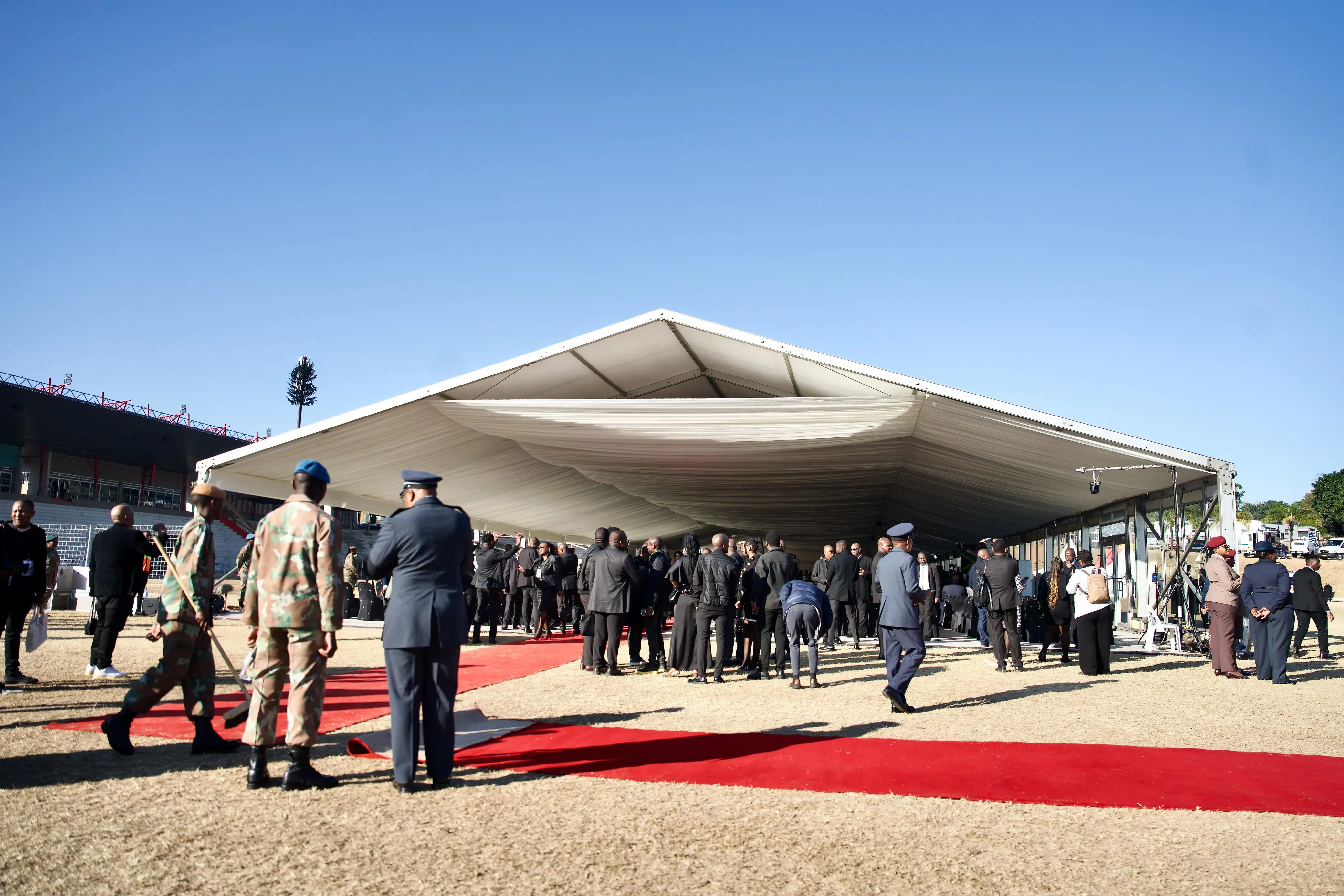 Dignitaries arrive for the funeral service of former Deputy President David Mabuza at the Hoërskool Bergvlam in Mbombela, Mpumalanga on 12 July 2025. Picture: Katlego Jiyane/EWN Dignitaries arrive for the funeral service of former Deputy President David Mabuza at the Hoërskool Bergvlam in Mbombela, Mpumalanga on 12 July 2025. Picture: Katlego Jiyane/EWN