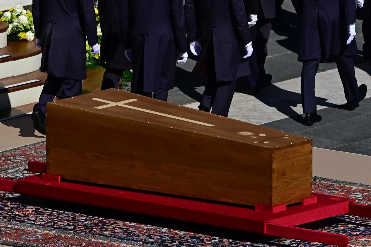 Pallbearers walk away after placing the coffin of late Pope Francis during the funeral ceremony in St Peter's Square, at the Vatican, on 26 April 2025. Picture: AFP Pallbearers walk away after placing the coffin of late Pope Francis during the funeral ceremony in St Peter's Square, at the Vatican, on 26 April 2025. Picture: AFP