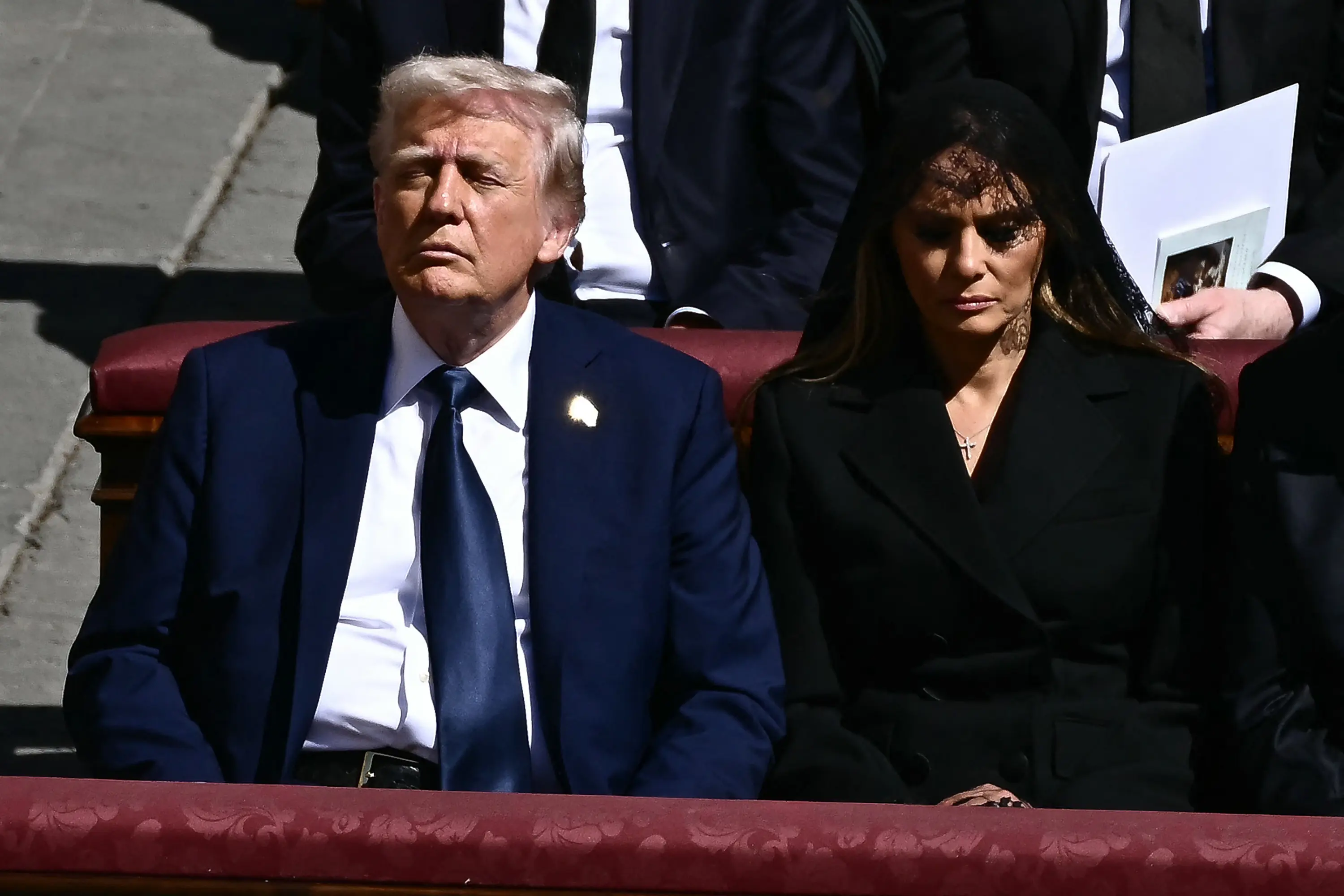 US President Donald Trump (L) and First Lady Melania Trump sit alongside leaders as they attend the late Pope Francis' funeral ceremony at St Peter's Square at the Vatican on 26 April 2025. Picture: AFP US President Donald Trump (L) and First Lady Melania Trump sit alongside leaders as they attend the late Pope Francis' funeral ceremony at St Peter's Square at the Vatican on 26 April 2025. Picture: AFP