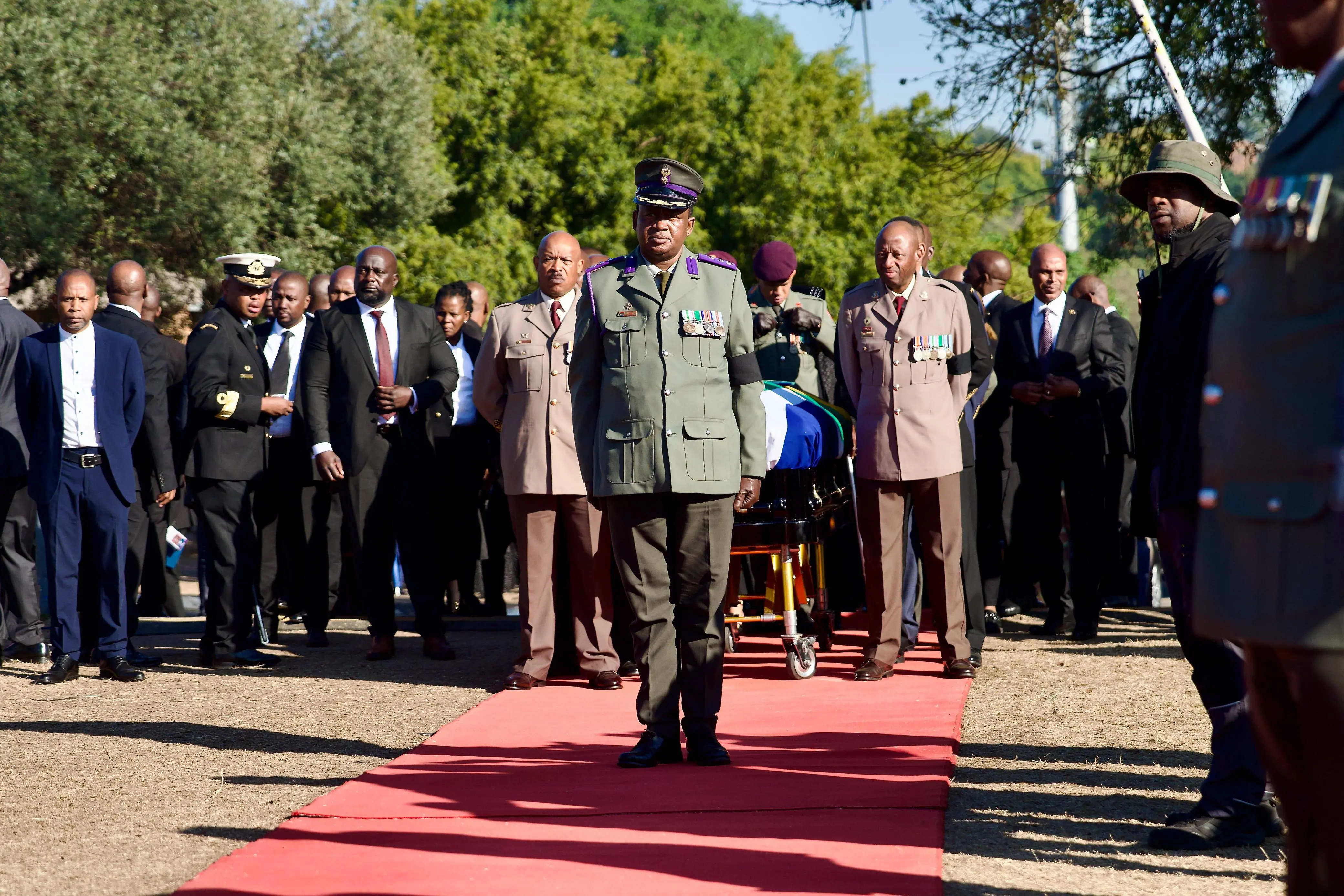 The body of former Deputy President David Mabuza arrives at the Hoërskool Bergvlam in Mbombela, Mpumalanga on 12 July 2025. Picture: Katlego Jiyane/EWN The body of former Deputy President David Mabuza arrives at the Hoërskool Bergvlam in Mbombela, Mpumalanga on 12 July 2025. Picture: Katlego Jiyane/EWN