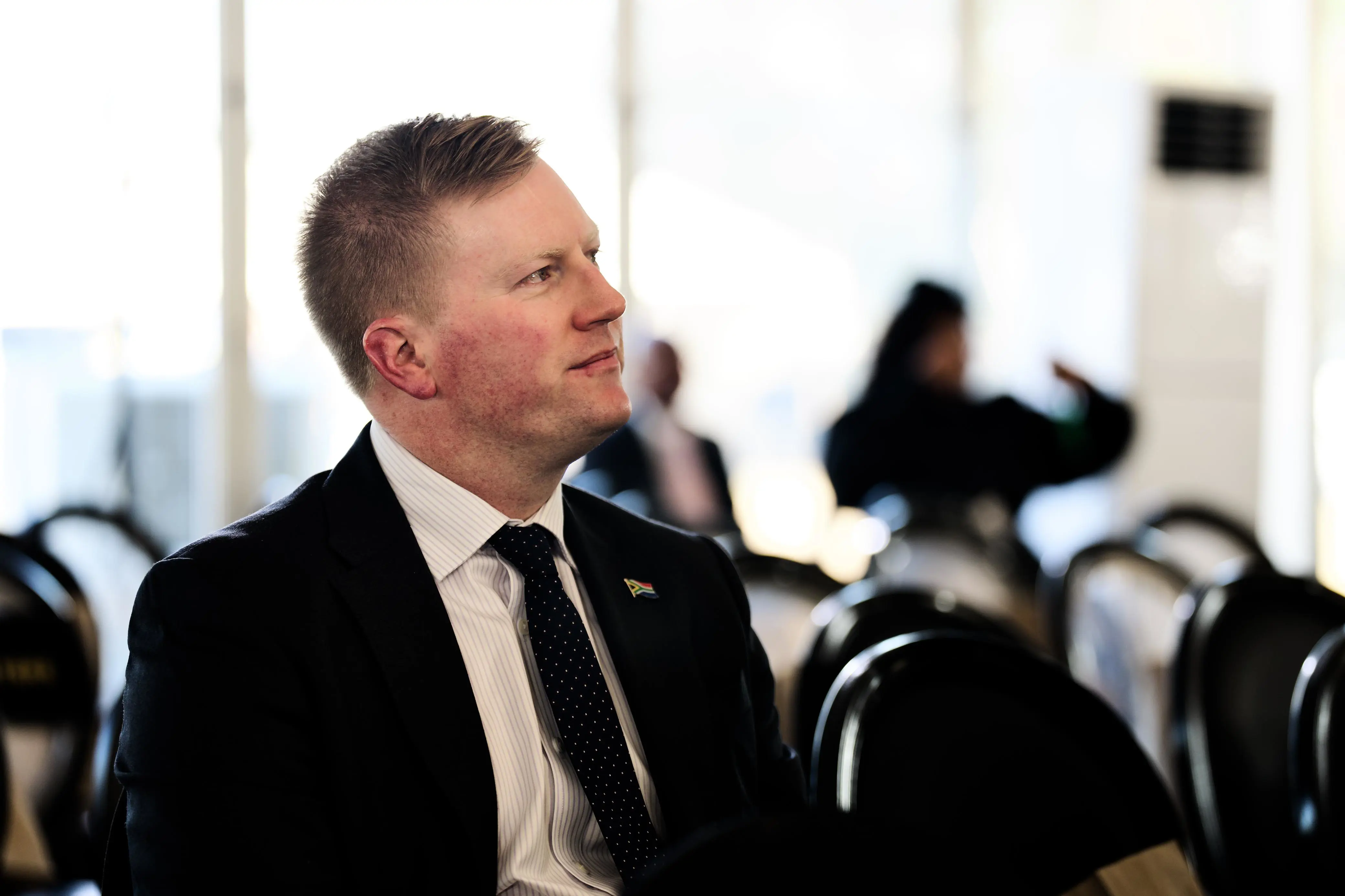 Minister of Public Works & Infrastructure and DA MP Dean Macpherson attended the funeral service of former Deputy President David Mabuza at the Hoërskool Bergvlam in Mbombela, Mpumalanga on 12 July 2025. Picture: Katlego Jiyane/EWN Minister of Public Works & Infrastructure and DA MP Dean Macpherson attended the funeral service of former Deputy President David Mabuza at the Hoërskool Bergvlam in Mbombela, Mpumalanga on 12 July 2025. Picture: Katlego Jiyane/EWN